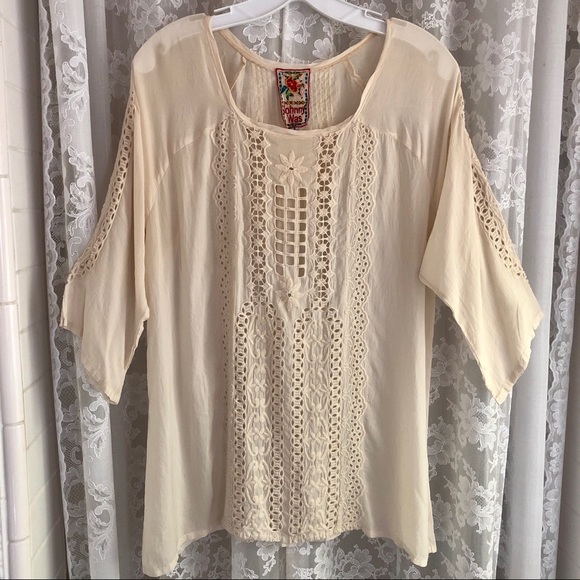 JOHNNY WAS * NWOT Buttercream Eyelet Lace Sheer Cupra Rayon Top - Picture 6 of 8